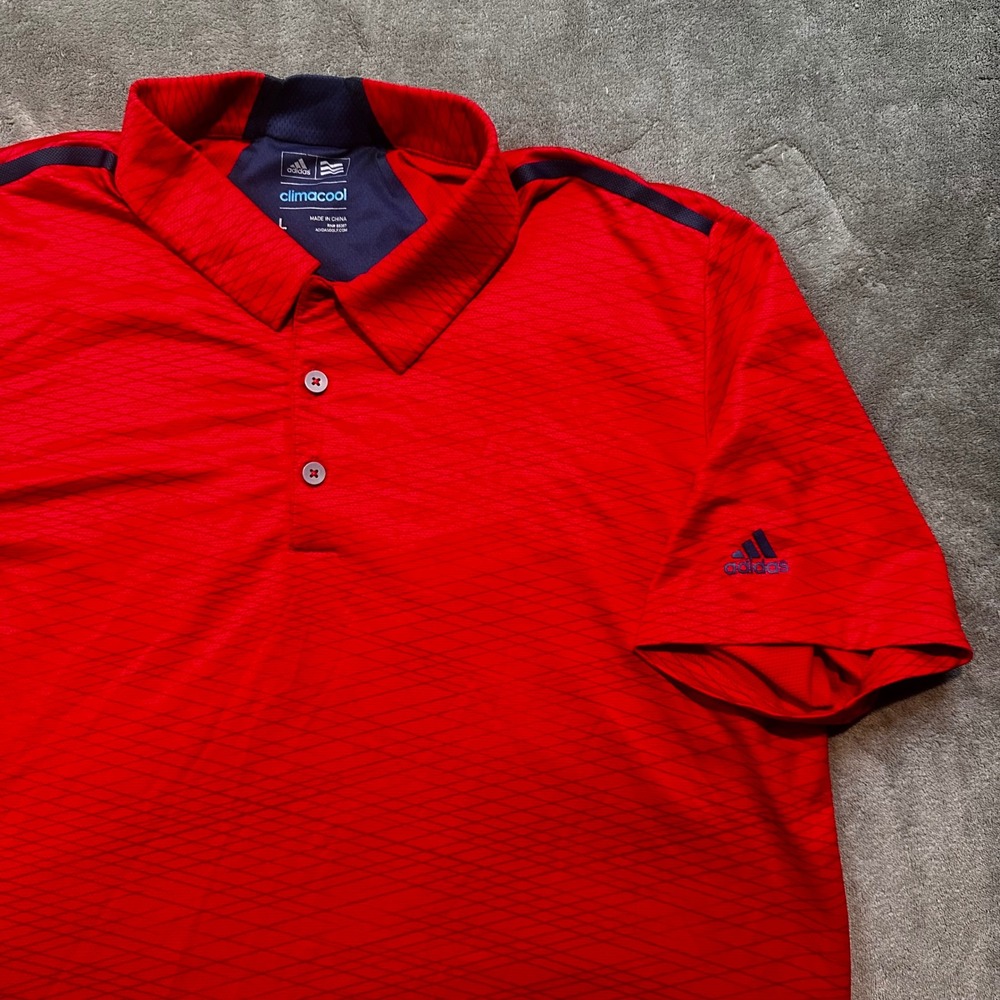 Adidas Golf Climacool Polo Shirt Mens Large Red Diamond Grid Stretch Performance
